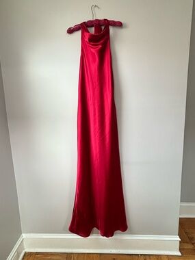 Vintage Red Satin Cowl-Neck Maxi Dress